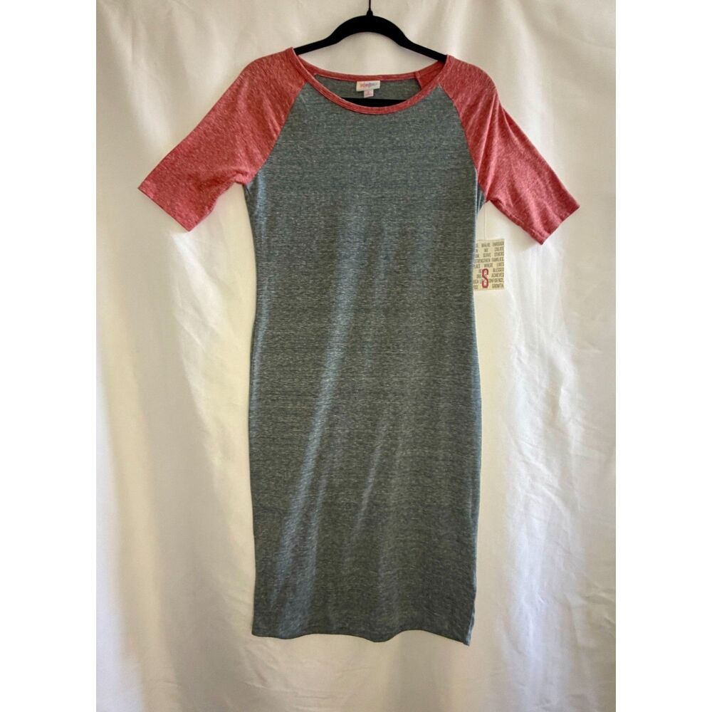 NWT Lularoe Julia heather grey dress with coral red raglan sleeves